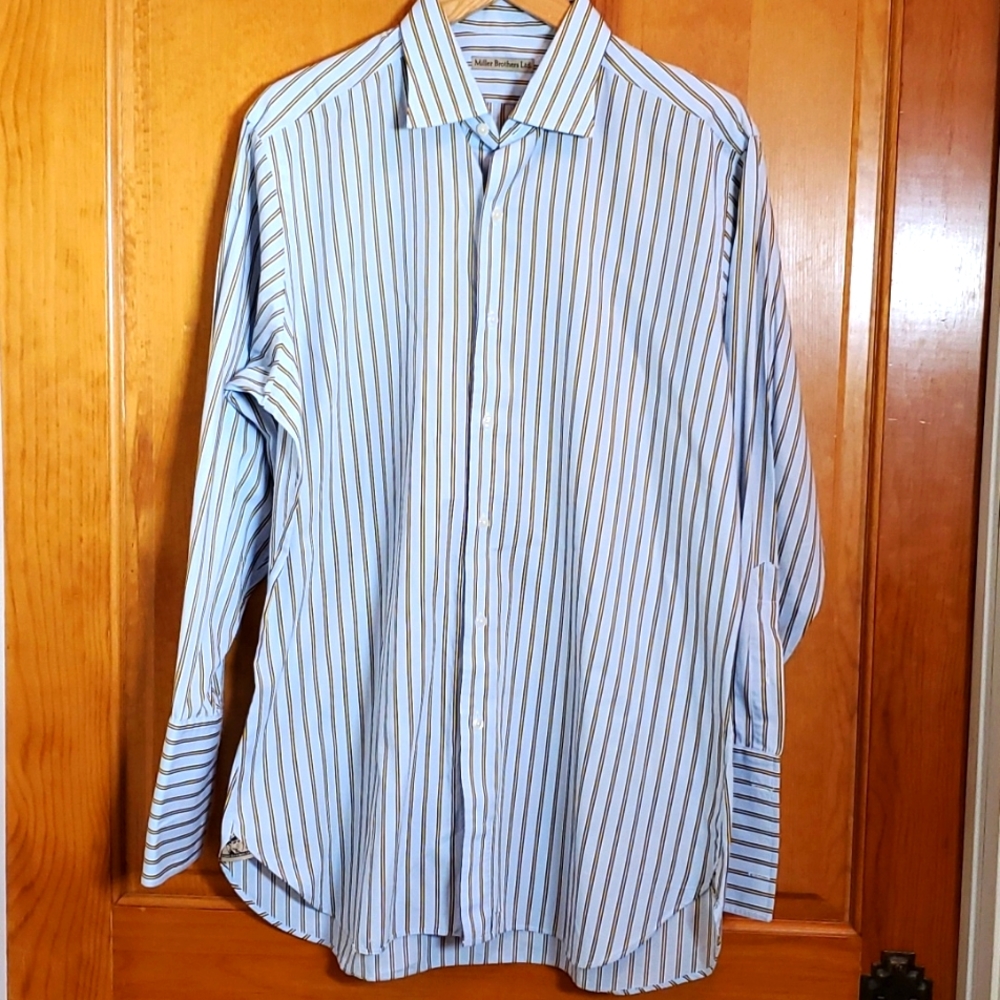MILLER BROTHERS LTD BLUE & YELLOW STRIPPED LONGSLEVE BUTTON UP